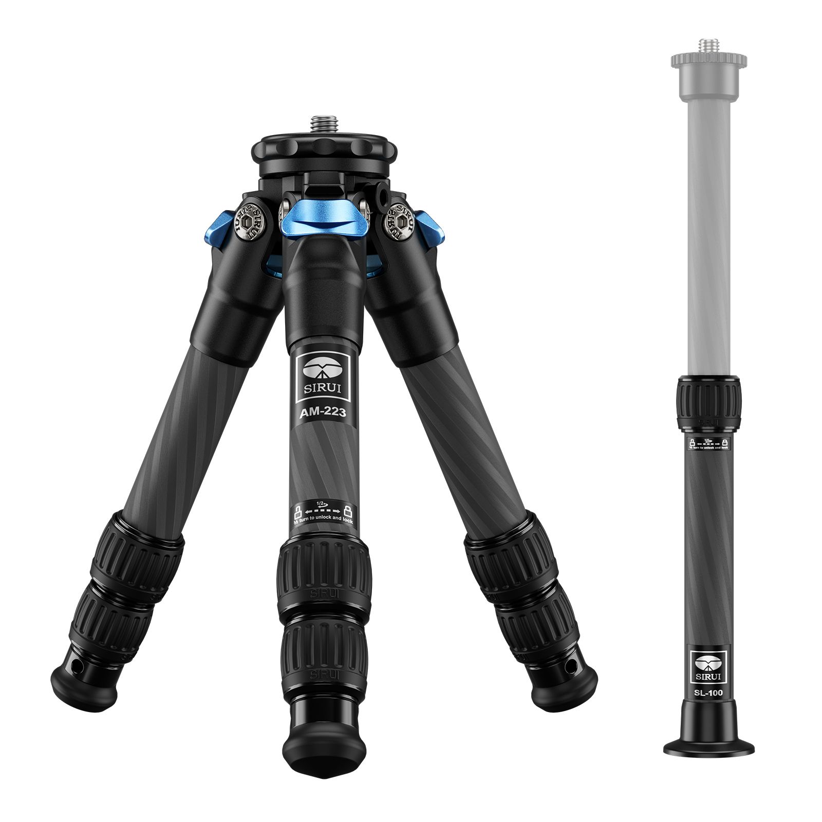 Sirui AM-223+SL-100 Carbon Travel Tripod, Max Height 66cm, Load 10kg