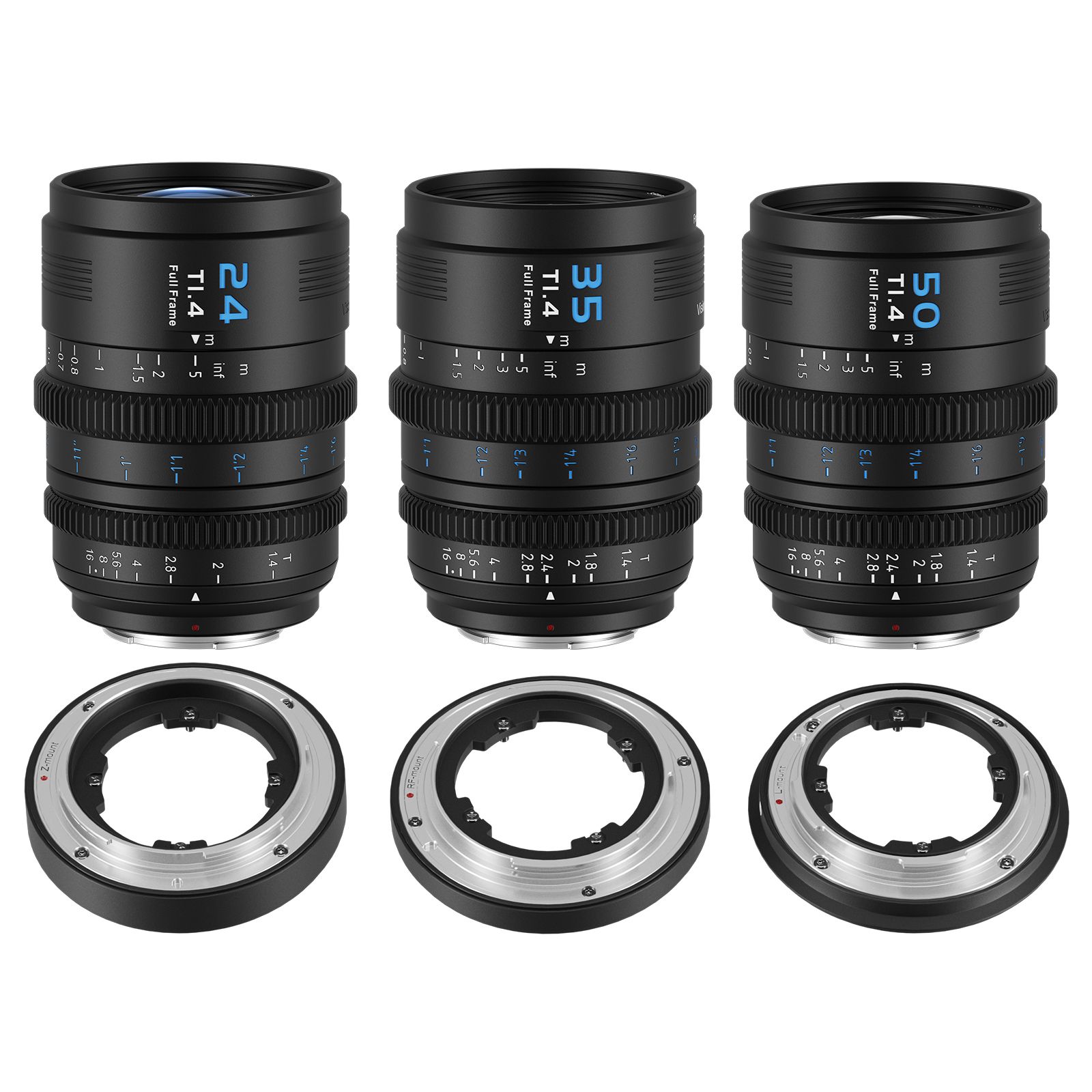 Sirui VP-1 Vision Prime Full Frame Lens Kit - 24mm, 35mm, 50mm, Manual Focus, E Mount with RF/Z/L Interchangeable Adaptors (Black)