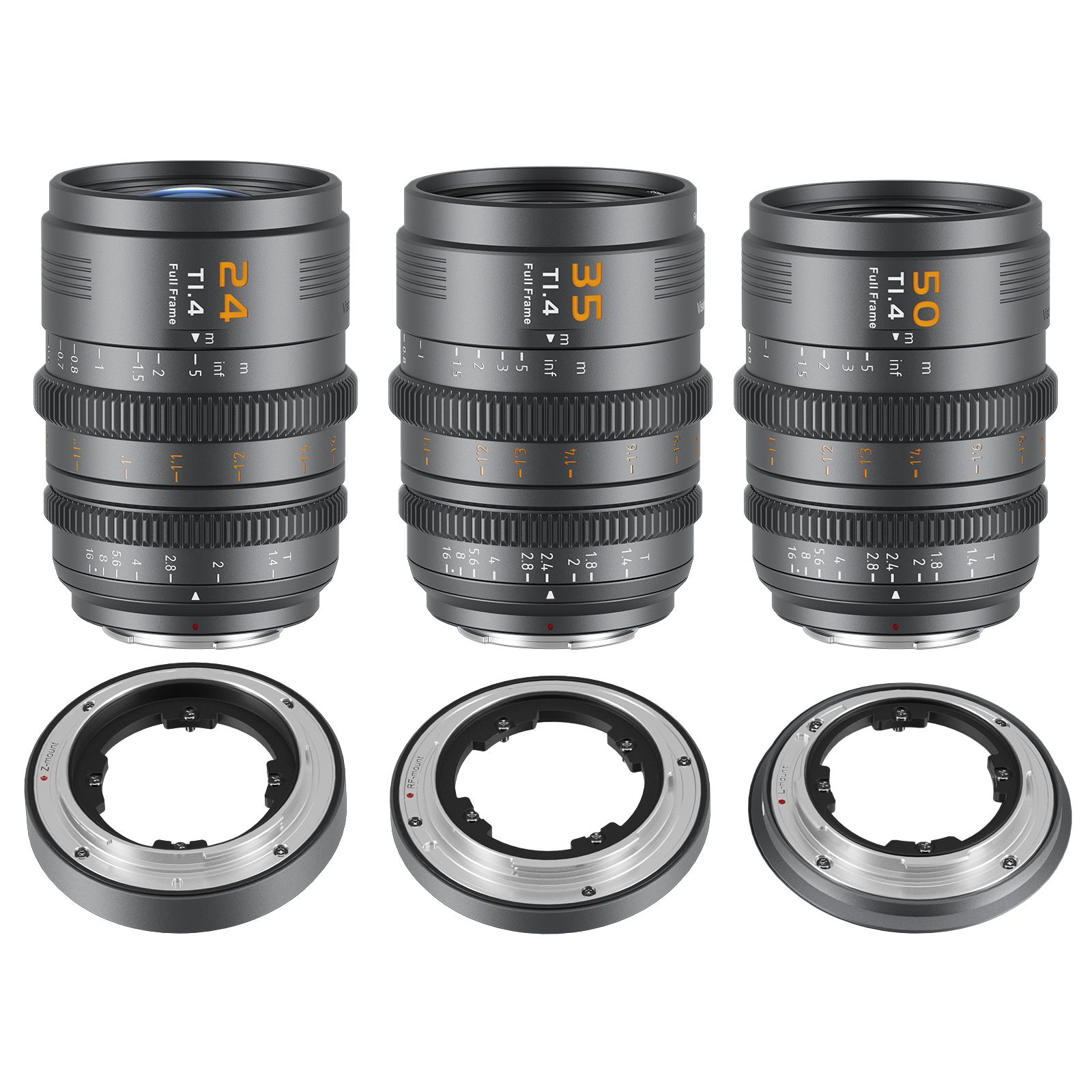 Sirui VP-1 Vision Prime Full Frame Lens Kit T1.4 24-50mm, Manual Focus, E Mount with Interchangeable RF/Z/L Rings (Gunmetal Gray)