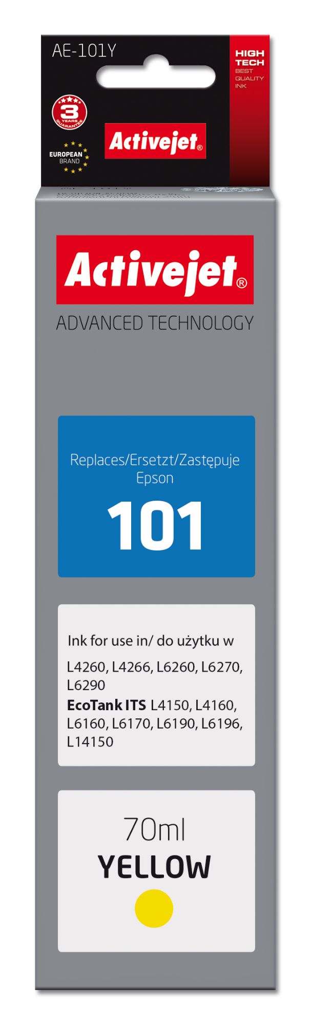 Tinta de repuesto Activejet AE-101Y para impresoras Epson, 70 ml amarillo