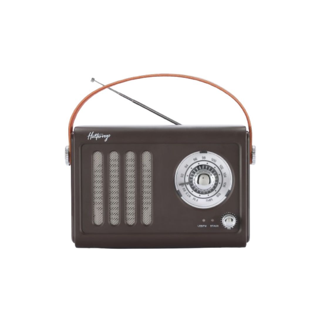 Vintage Rétro Halterego Speaker, Bluetooth 5W, FM Radio, USB Port, Aux IN, Rechargeable Battery, Brown