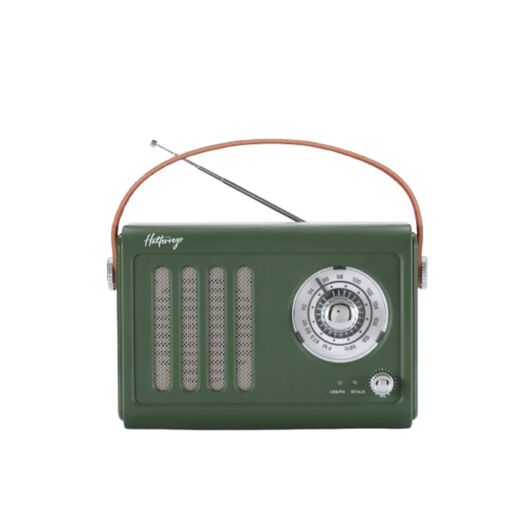 Vintage Retro Halterego Speaker, Bluetooth & FM Radio with USB & Aux Input, Rechargeable Battery, Green