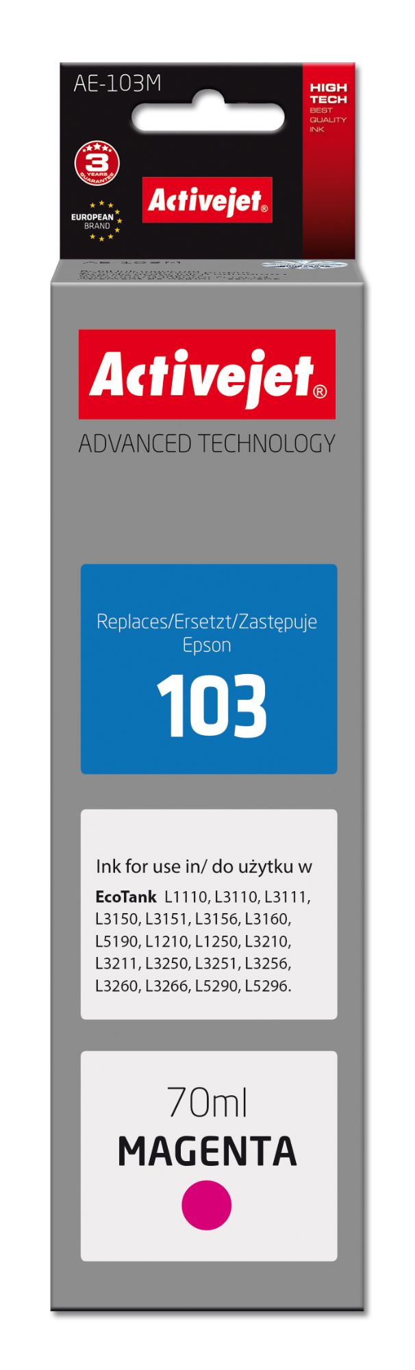 Activejet AE-103M Ink (Epson 103 Replacement, 70ml, Violet)