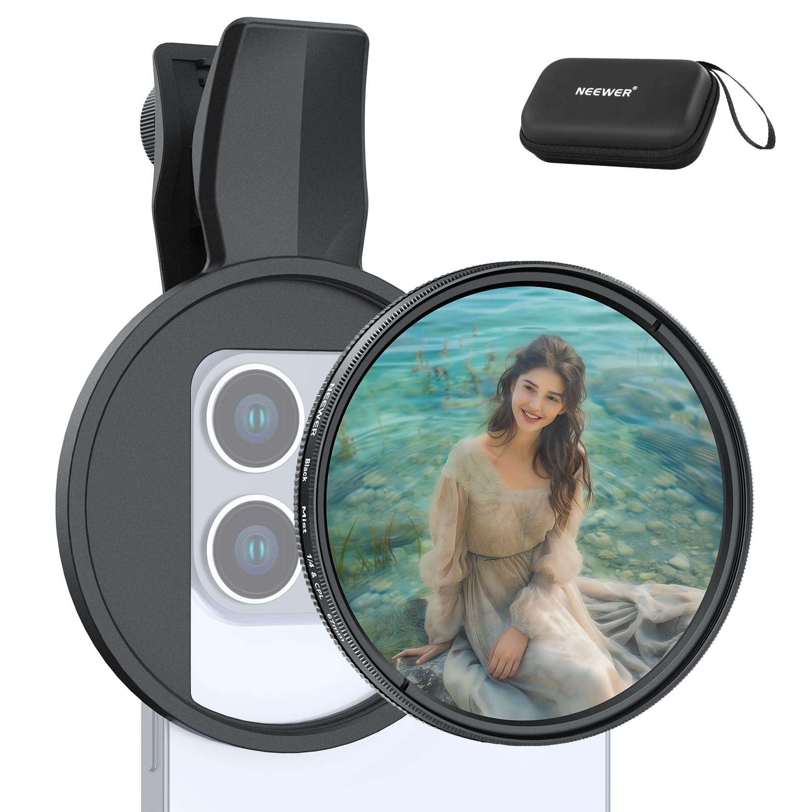 Kit de filtre Neewer 2 en 1 avec lentille polarisante circulaire et diffusion noire pour iPhone