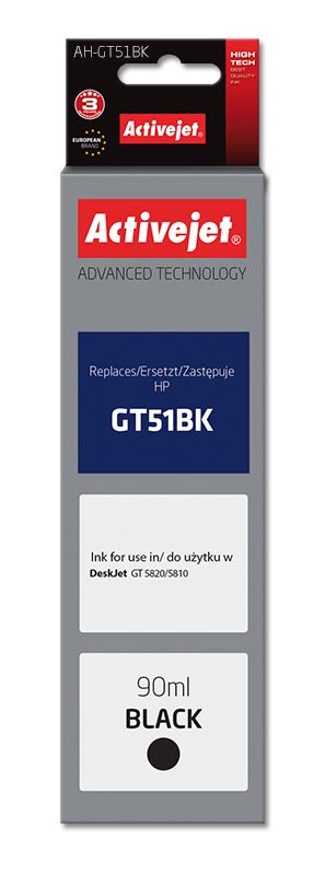 Activejet Ink Cartridge AH-GT51Bk (HP GT51BK Replacement, High Yield XL, 90ml Black)