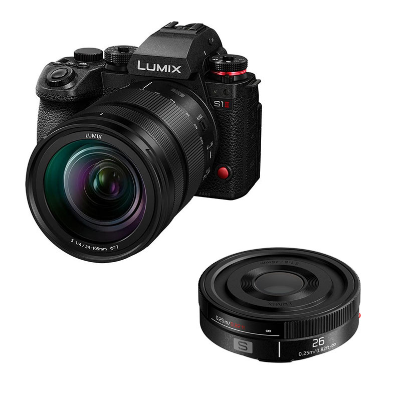 Panasonic Lumix S1 II + S 24-105mm f/4 Macro OIS Lens + S 26mm f/8 Pancake Lens, 3-Year Warranty