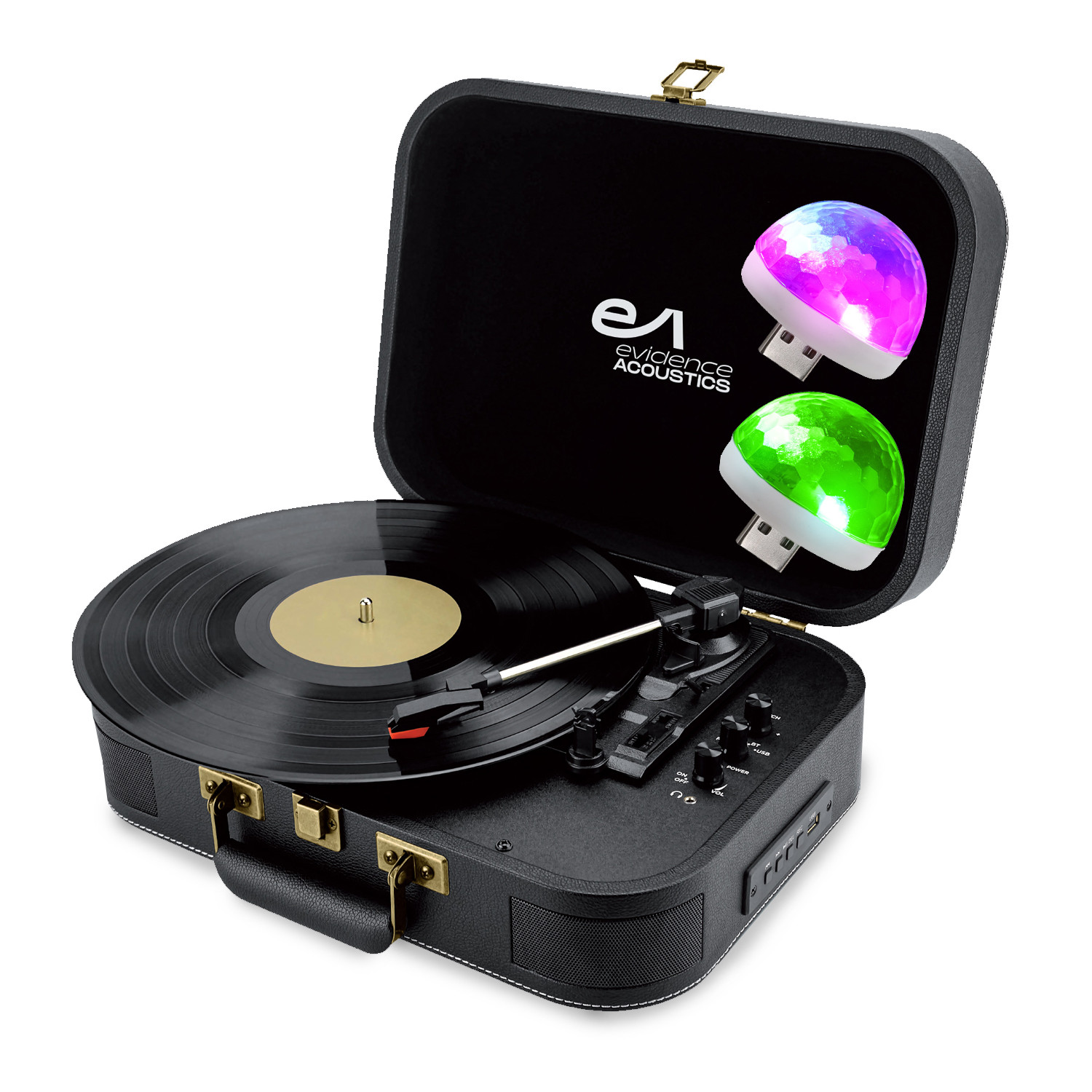 Evidence Acoustics Vinyl Turntable - 20W Speakers, 3 Speed (33/45/78), Bluetooth, USB, 2 LED Mini Lights