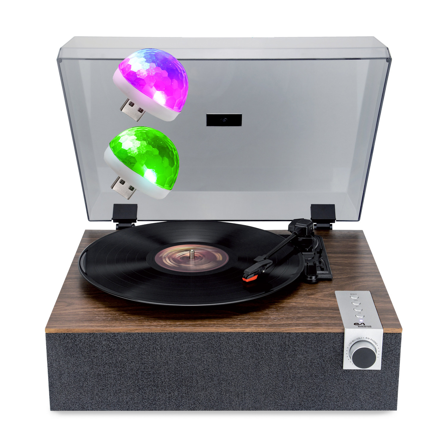 Evidence Acoustics EA-PL200-WOOD Vinyl Turntable - 40W, Bluetooth, Integrated Speakers, 3 Speeds (33, 45, 78 RPM), 2 LED Lights