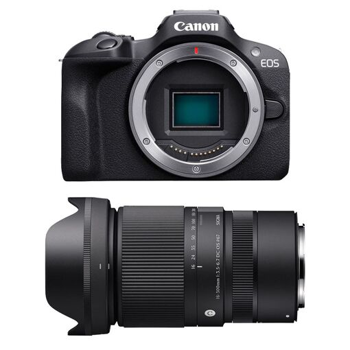 Canon EOS R100 + Sigma 16-300mm f/3.5-6.7 DC OS Lens, 24.1MP APS-C Sensor, 3-Year Warranty