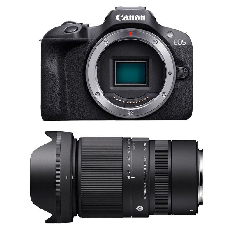 Appareil photo Canon EOS R100 + Objectif Sigma 16-300mm f/3.5-6.7 DC OS, Capteur APS-C de 24,1 mégapixels, Garantie 3 ans