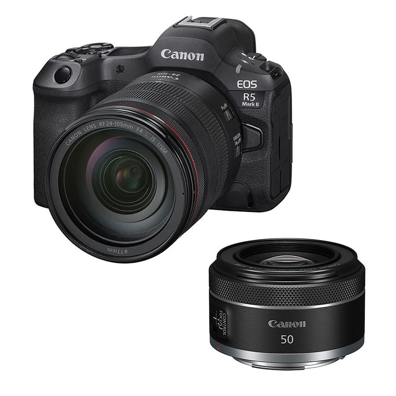 Canon EOS R5 Mark II + Objetivo RF 24-105mm f/4 L IS USM + RF 50mm f/1.8 STM con Garantía de 3 Años