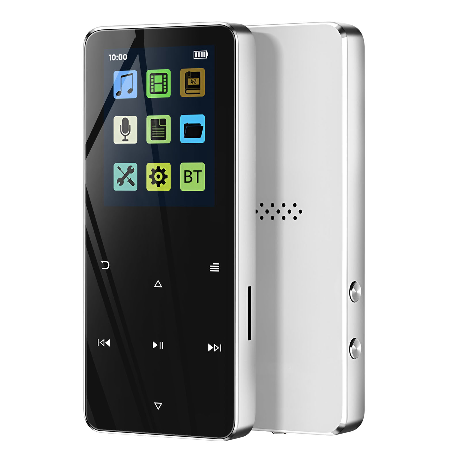 Avizar Tactile MP3 Player with Video, Bluetooth, 20h Battery Life, Silver