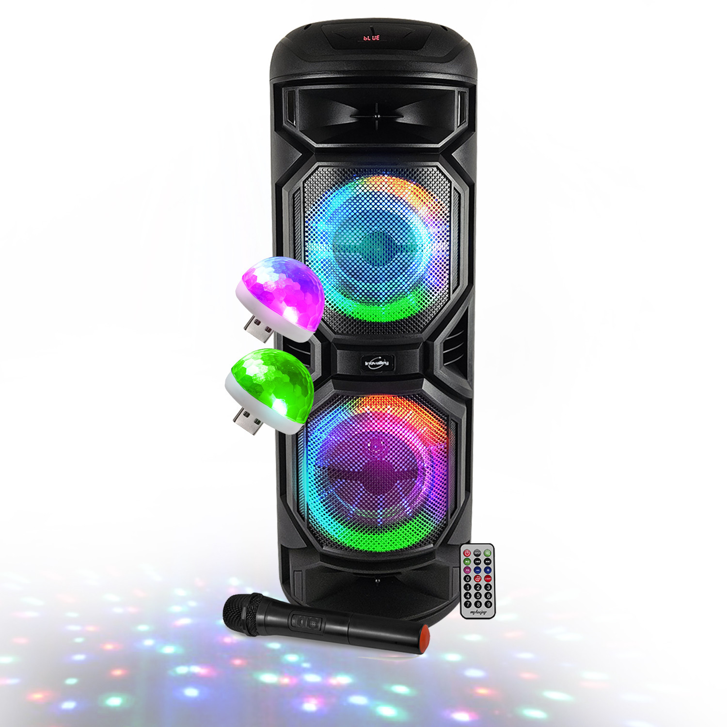 Haut-parleur BM Sonic SONO DJ Lumineux - 800W, Bluetooth, USB, Microphone sans fil, Contrôle des basses, 2 lumières LED