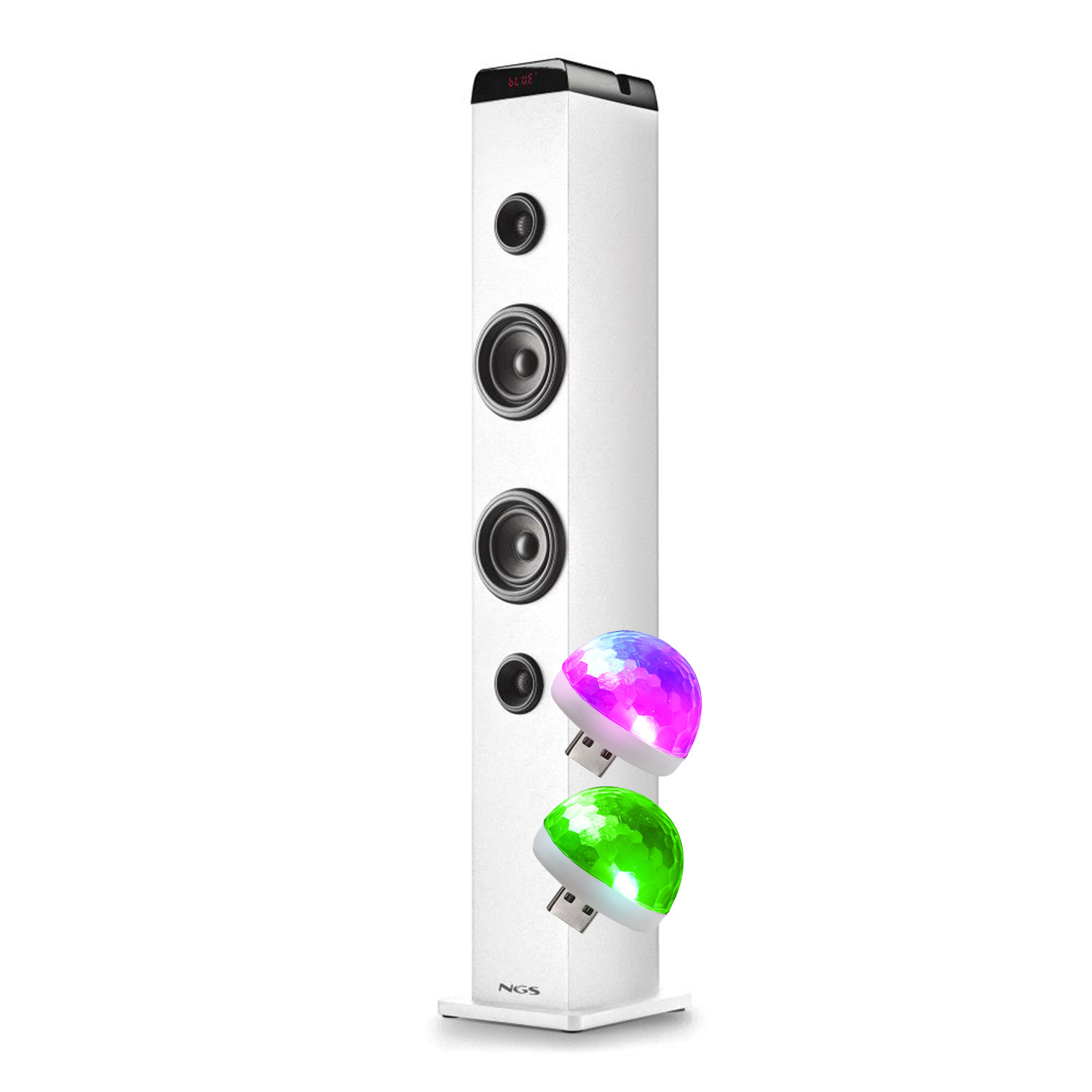 Bm Sonic SKYCHARM Pro White Soundbar, Multi-Pairing Bluetooth, USB, Optical Input, Microphone Jack, 2 Astro LED Lights