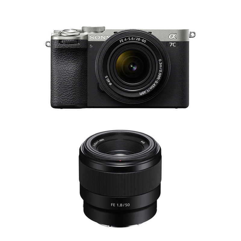 Sony Alpha 7C II Silver Kit with FE 28-60mm f/4-5.6 and FE 50mm f/1.8, 3-Year Warranty