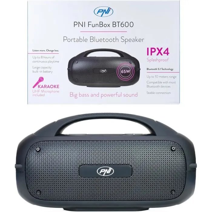 PNI FunBox BT600 Portable Speaker - 65W Bluetooth 5.1 - IPX4 - 8hr Battery Life