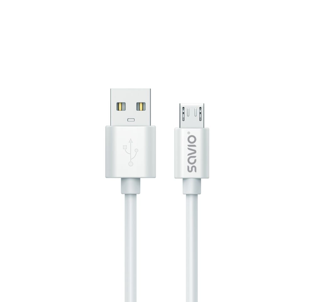 Savio USB 2.0 Cable (3m, USB A to Micro B, White)