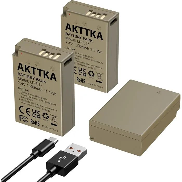 Rechargeable LP-E17 Battery 1500mAh Type-C for Canon EOS R8, R10, R50, RP250D, 800D Rebel SL2