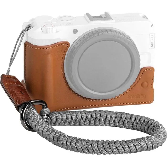 SMALLRIG Leather Half Case for Canon R50V with Woven Strap - Brown