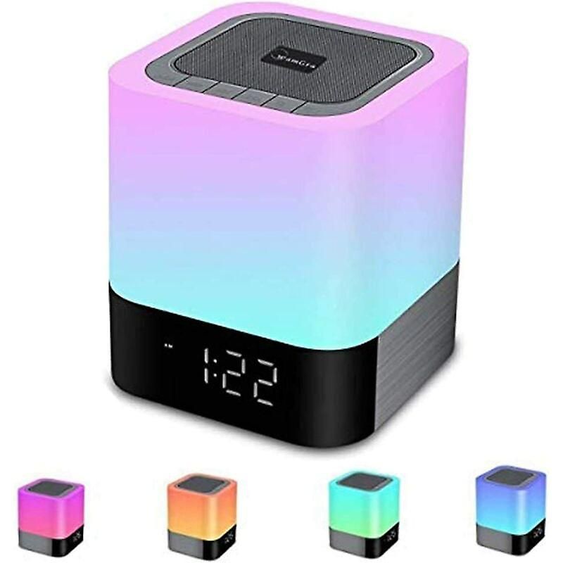 Zhouweishop Bluetooth Portable Speaker, LED Touch Night Light, Color-Changing Nightlight with Alarm Clock for Bedroom