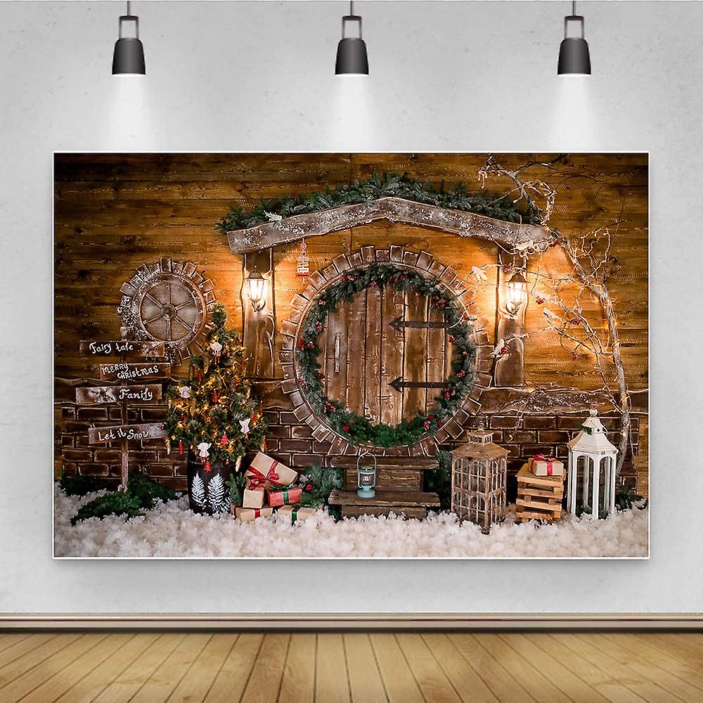 Zhouweishop Christmas Photography Background, 7x4.9 ft, Studio Photo Fabric, Fireplace Decor, Christmas Tree Banner, Home Party, B