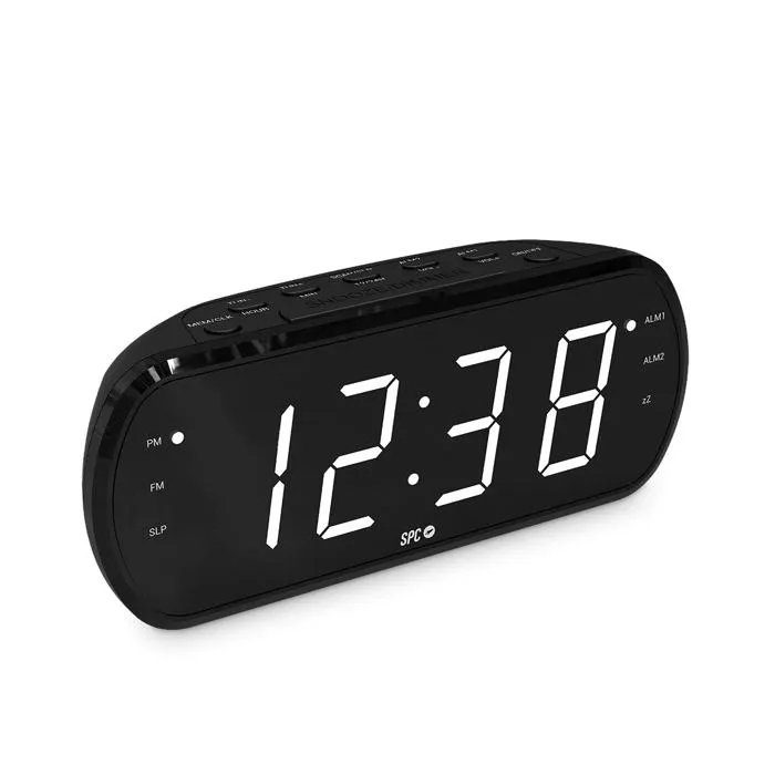 SPC FRODI VIEW - Radio-réveil à écran LED 1,8", chiffres larges, variateur de lumière, double alarme, FM - Noir