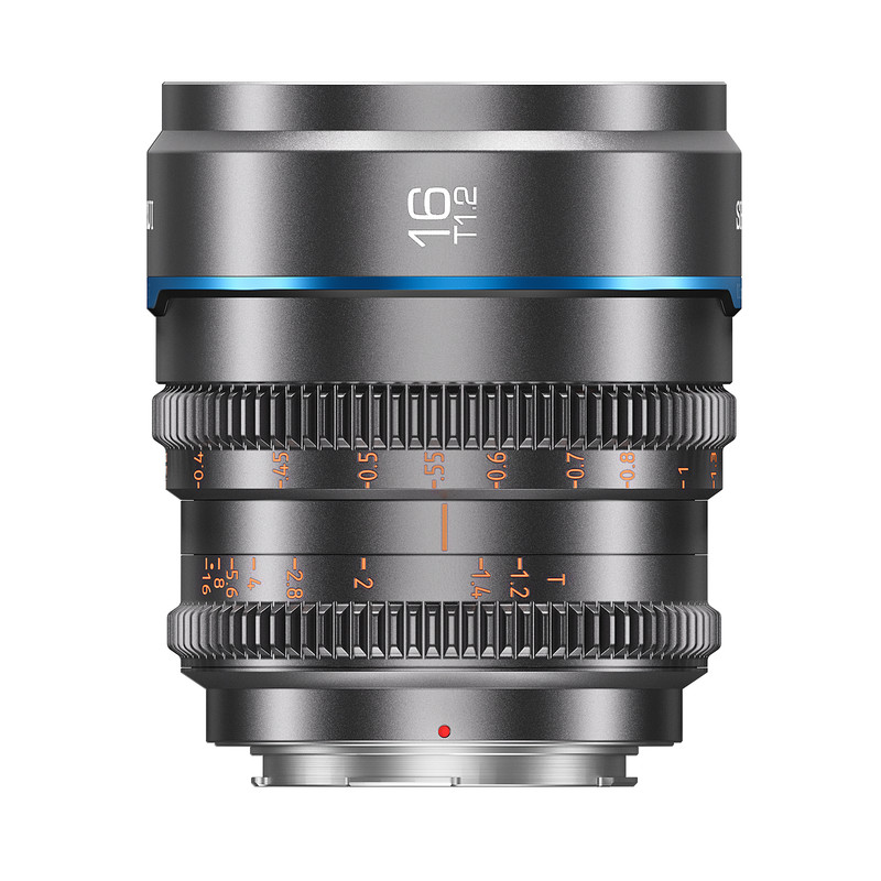 Lente manual de gran angular Sirui Night Walker 16mm T1.2 S35 para montaje RF, compatible con RED Komodo R7, R10, C70, R50 (MS16R-G, Gris Metálico)
