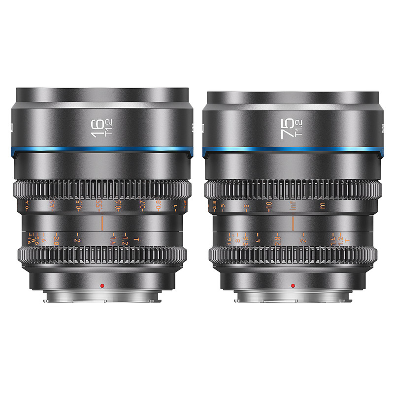 Kit de objetivos manuales Sirui Night Walker S35 (16 mm y 75 mm T1.2 de gran apertura) para montaje L, compatible con Sigma FP, S5, S5II, S5IIX, DC-BGH1 (MS-2SLG, Gris metálico)