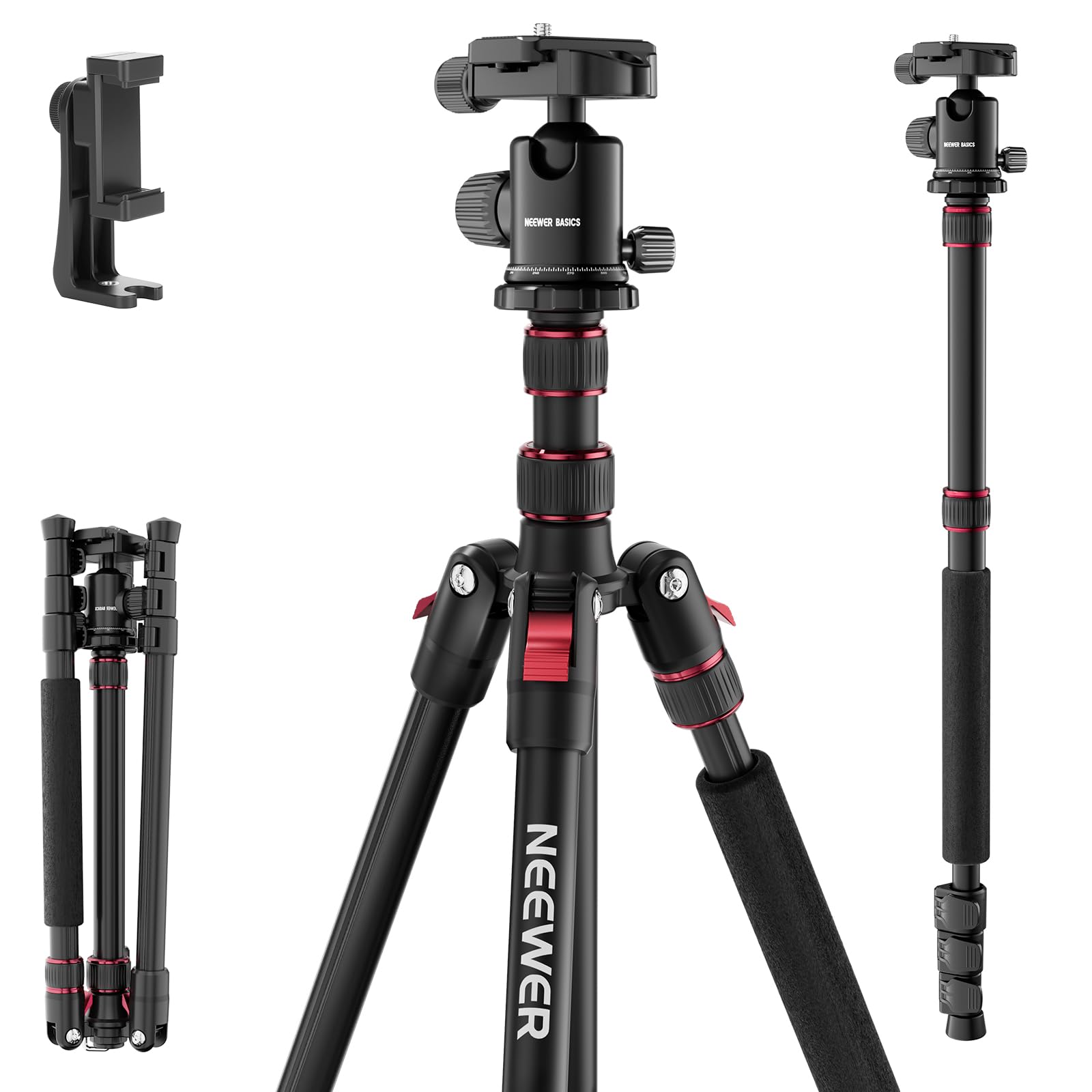 Neewer Basics Tripod Monopod for Camera, 180cm Travel-Ready Aluminum with 360° Head, Compatible with iPhone for Video Recording (TP15)