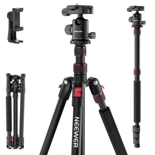 Neewer Basics Tripod Monopod for Camera, 180cm Travel-Ready Aluminum with 360° Head, Compatible with iPhone for Video Recording (TP15)