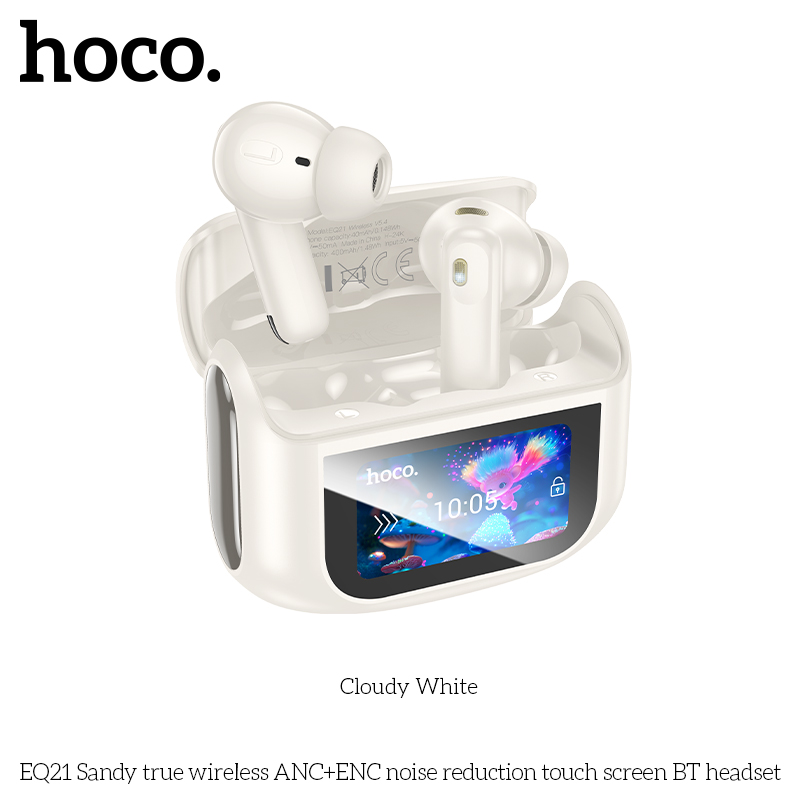 Auriculares Bluetooth Hoco - EQ21 - ANC - TWS - Blanco con pantalla táctil LED