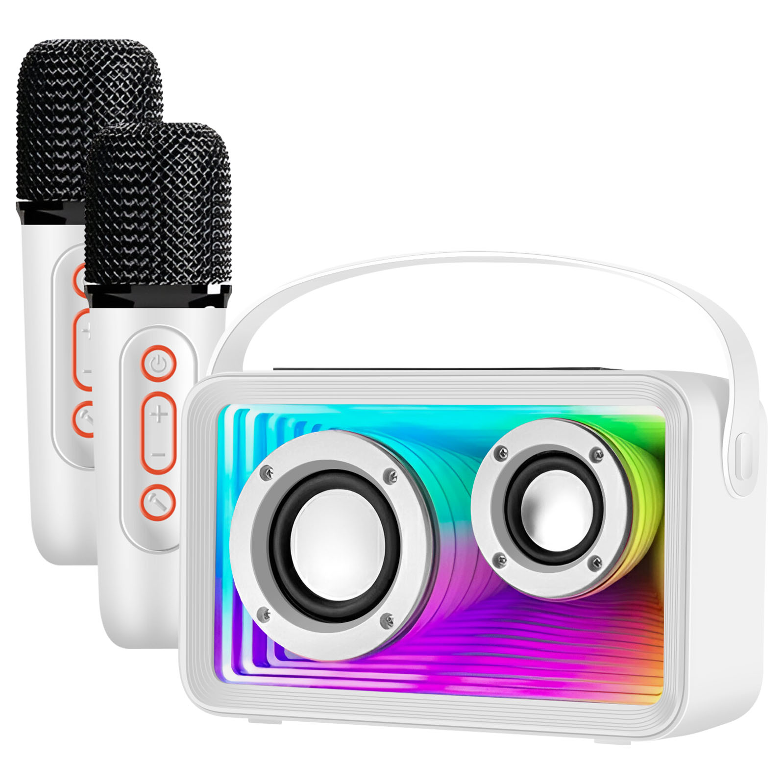 Avizar Kids' Bluetooth Karaoke Speaker with 2 Mic and RGB LED Lights (White)