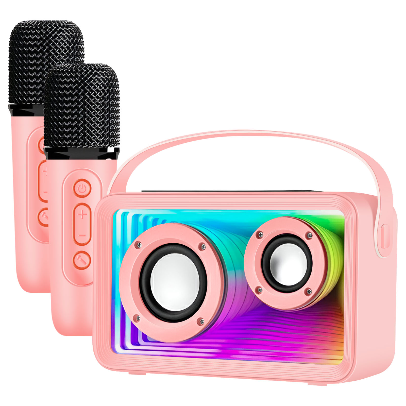 Avizar Kids Bluetooth Karaoke Speaker with 2 Micros and LED RGB Lights - Pink