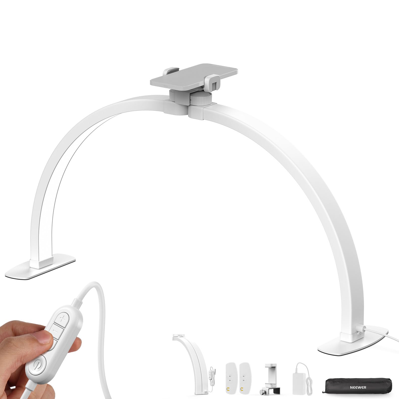 Lámpara de uñas Neewer Básicos Forma Media Luna 73 cm, lámpara arco plegable 36W LED para arte de uñas con soporte para teléfono, para maquillaje, belleza y tatuaje HM02-D