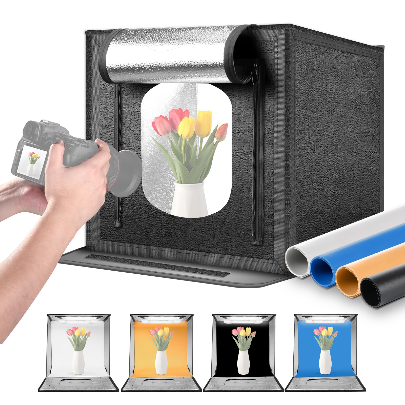 Neewer 50W Mini Studio, 24x24 Inch Portable Foldable, 4 Backdrops, 160 LED 5600K Light, Variable Intensity for Jewelry & Electronics Photography