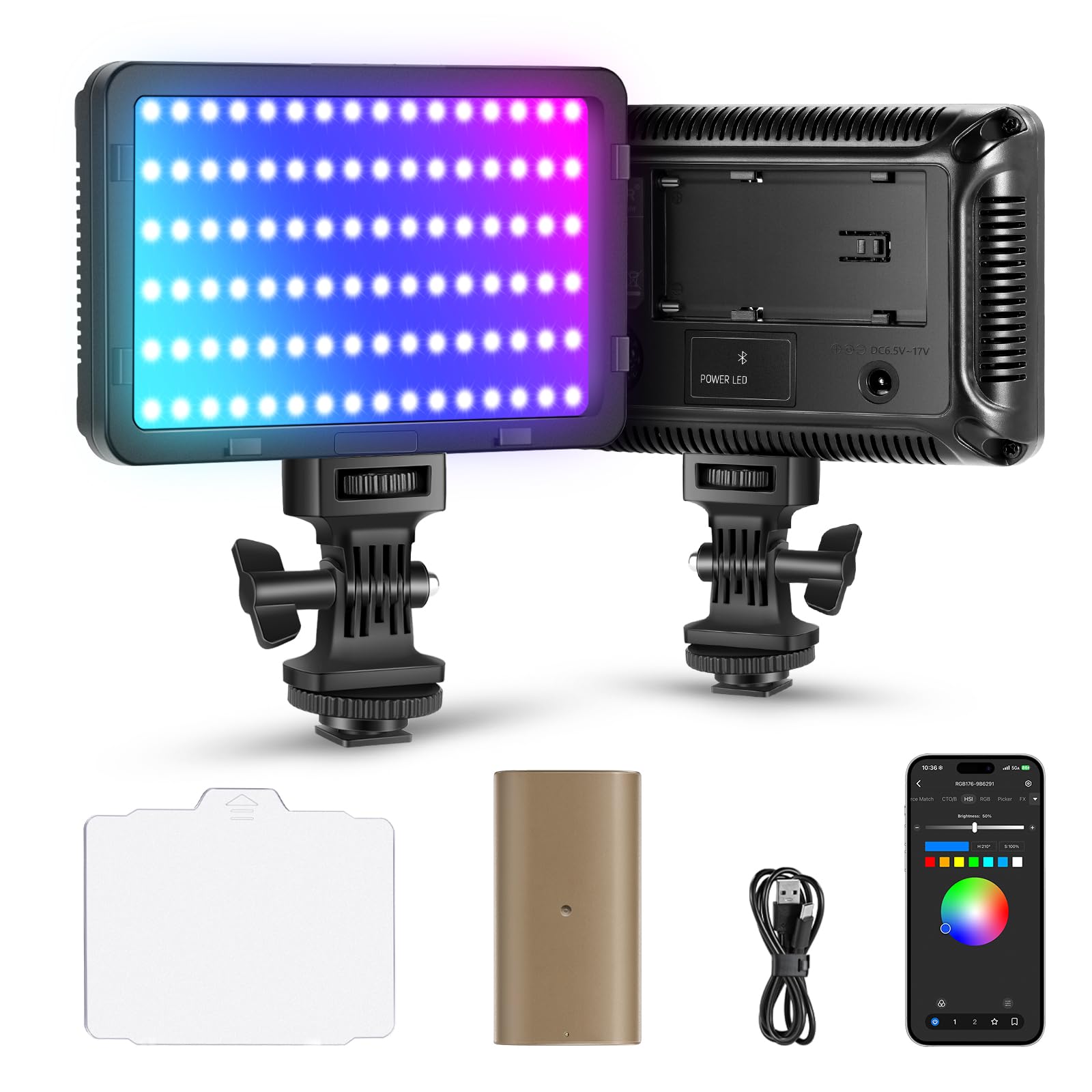 Neewer RGB Video Light with NP-F750 4300mAh Battery, App Control, 360°, LED Color, Touch Key Lighting, CRI95+, Dimmable for Studio, DSLR, Camcorder, Photography, Recording, Streaming