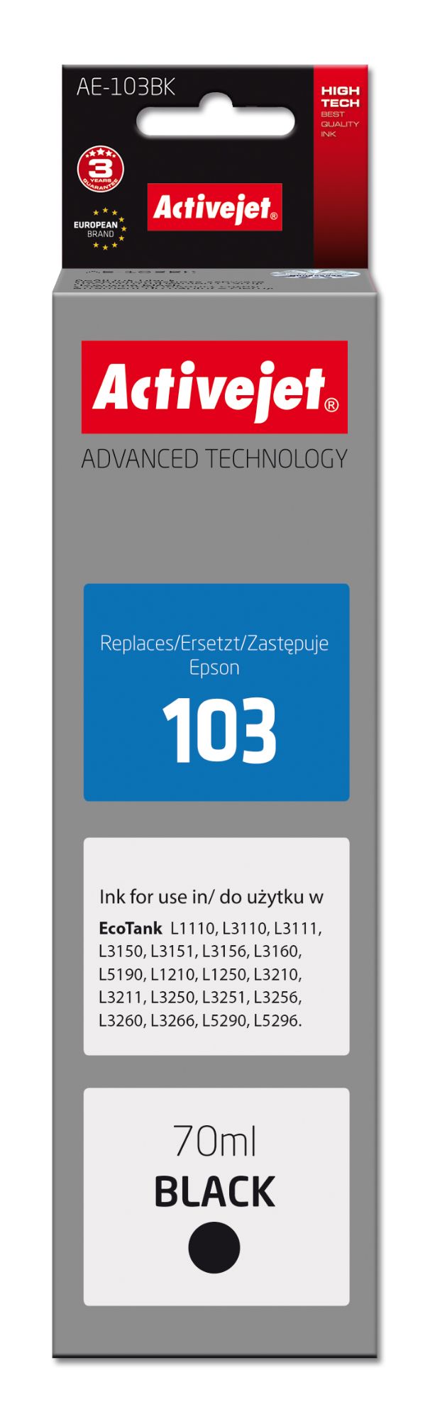 Activejet AE-103BK Ink Cartridge (Epson 103 Replacement, High Yield XL, Black)