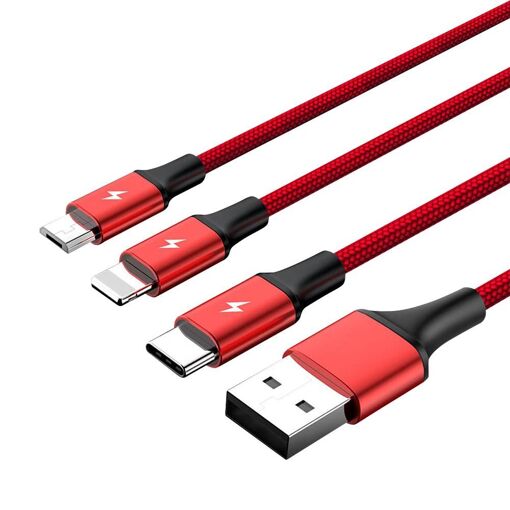 Unitek C4049RD USB Cable 1.2m A to USB-C/Micro-USB B/Lightning Red