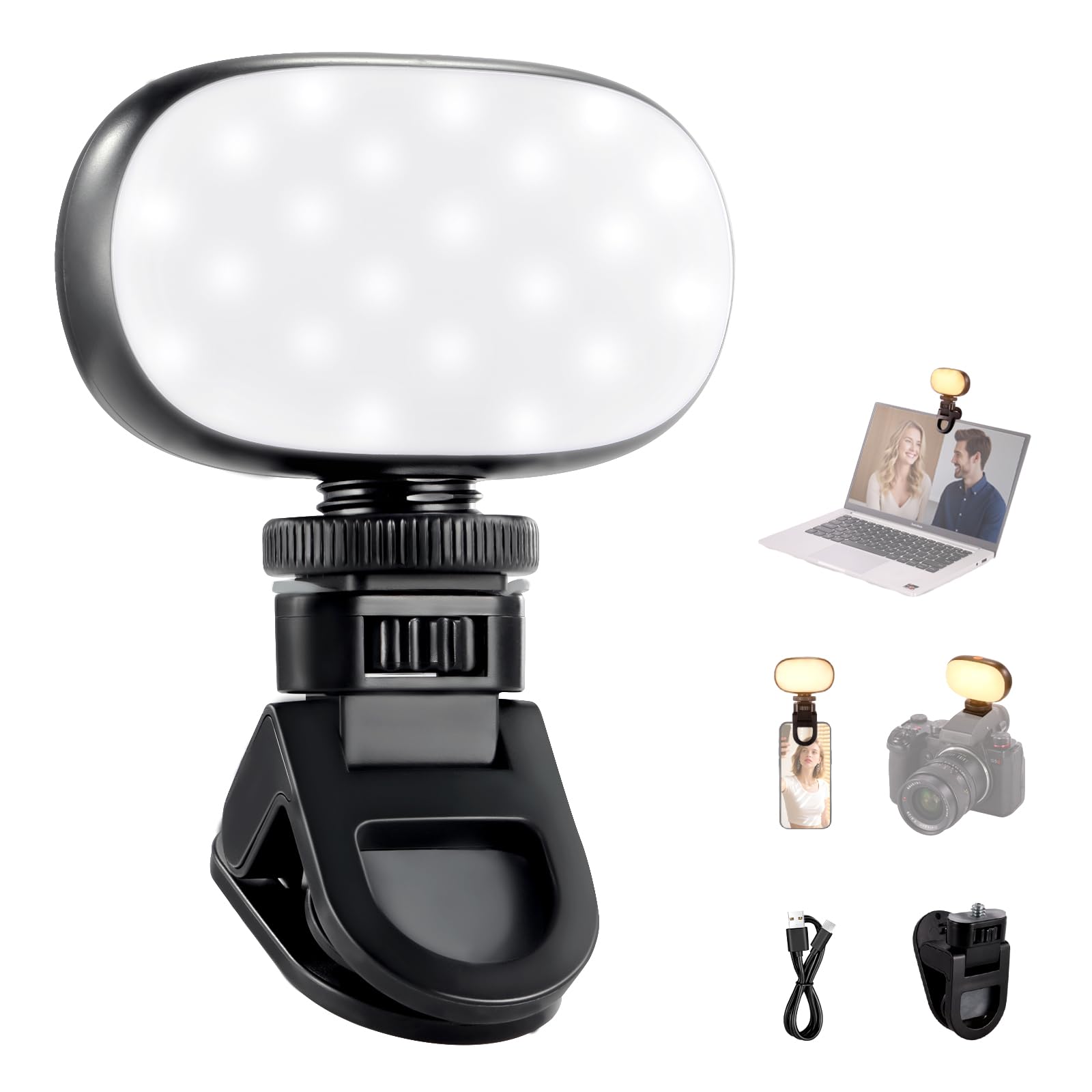 Neewer Portable Selfie Light 3W with Clip, Small LED Camera Light 600mAh CRI95 3 Color Modes Intensity Adjustable for iPhone, iPad, Laptop, Webcam, Zoom