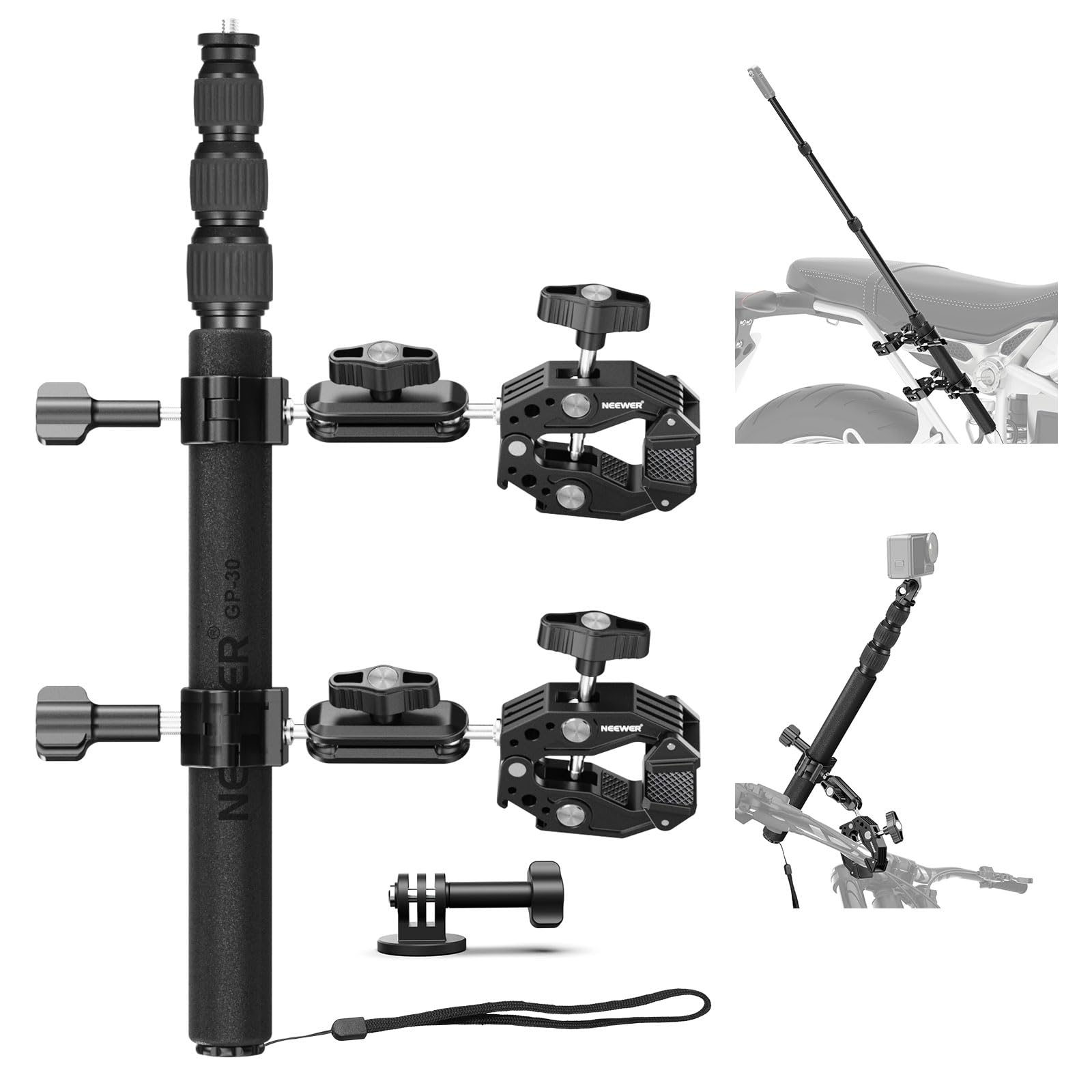 Neewer Motorcycle Camera Mount Kit with Invisible Selfie Stick for Bike Handlebar