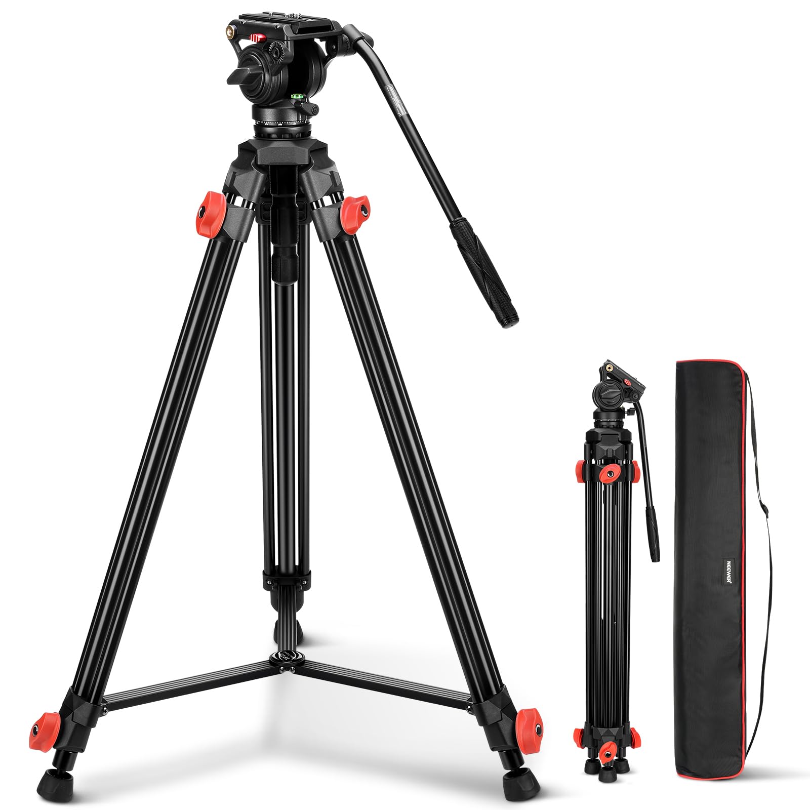 Trípode Neewer con Cabeza Fluida, Listo para Viajar, Ligero y Compacto para Cámara de Video DSLR, Compatible con Cardanes DJI, Placas QR Manfrotto, Carga 6 kg, TP73