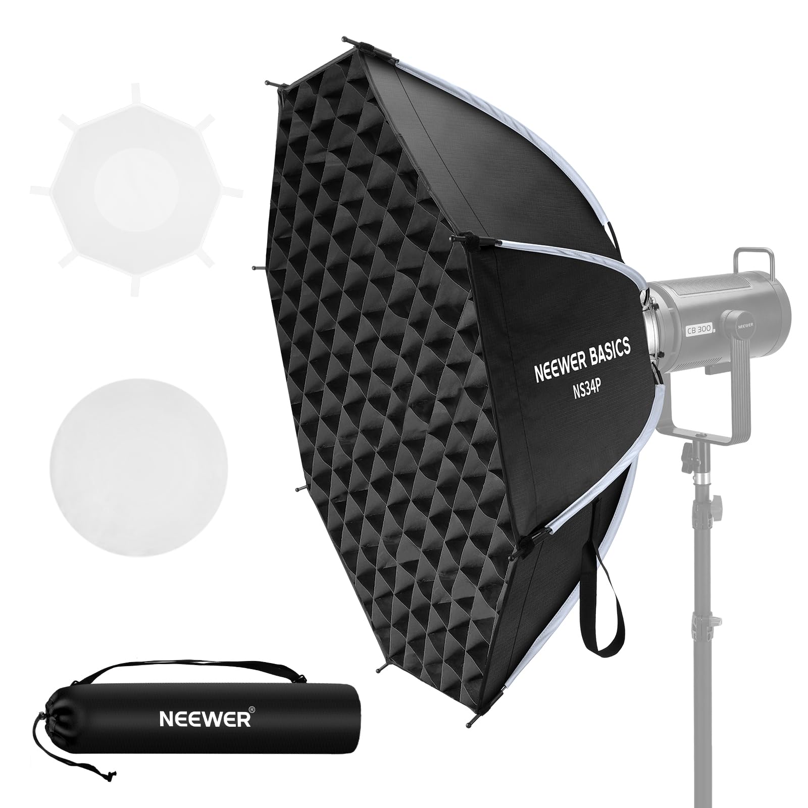 Neewer Basics Kit Softbox Octagonal 35"/90cm Bowens Mount with Grid/Diffuser for Continuous Flash Lighting, NS34P