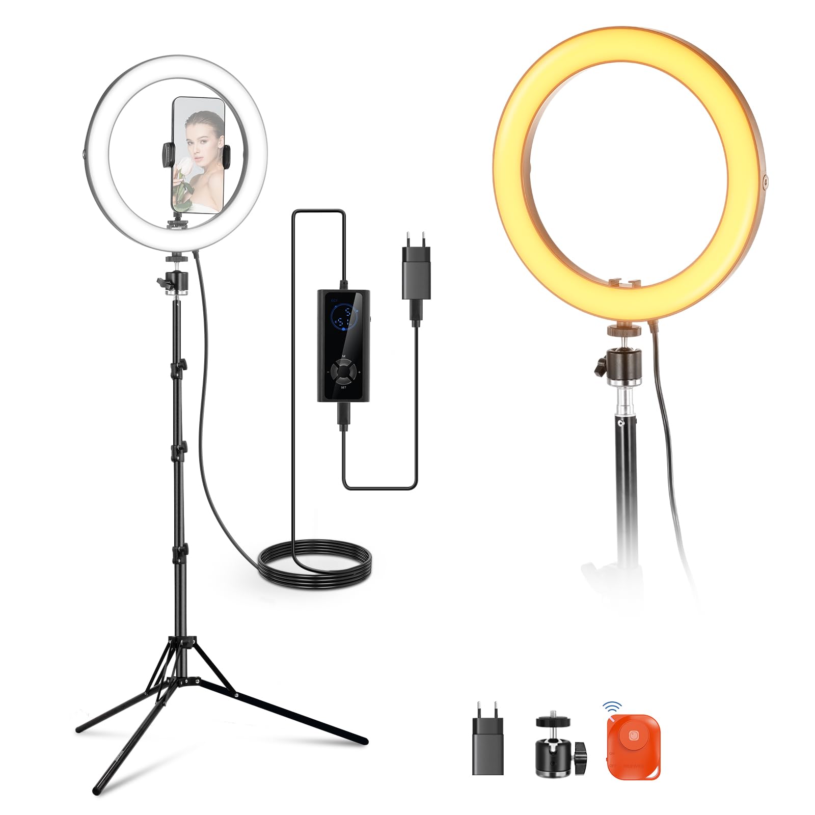 Éclairage anneau LED Neewer 10 pouces avec trépied, 20W, bicolore 2900K-7000K, USB C PD, CRI97+ 1660LX/0,5m, 12 scènes pour maquillage, streaming, Zoom, TikTok