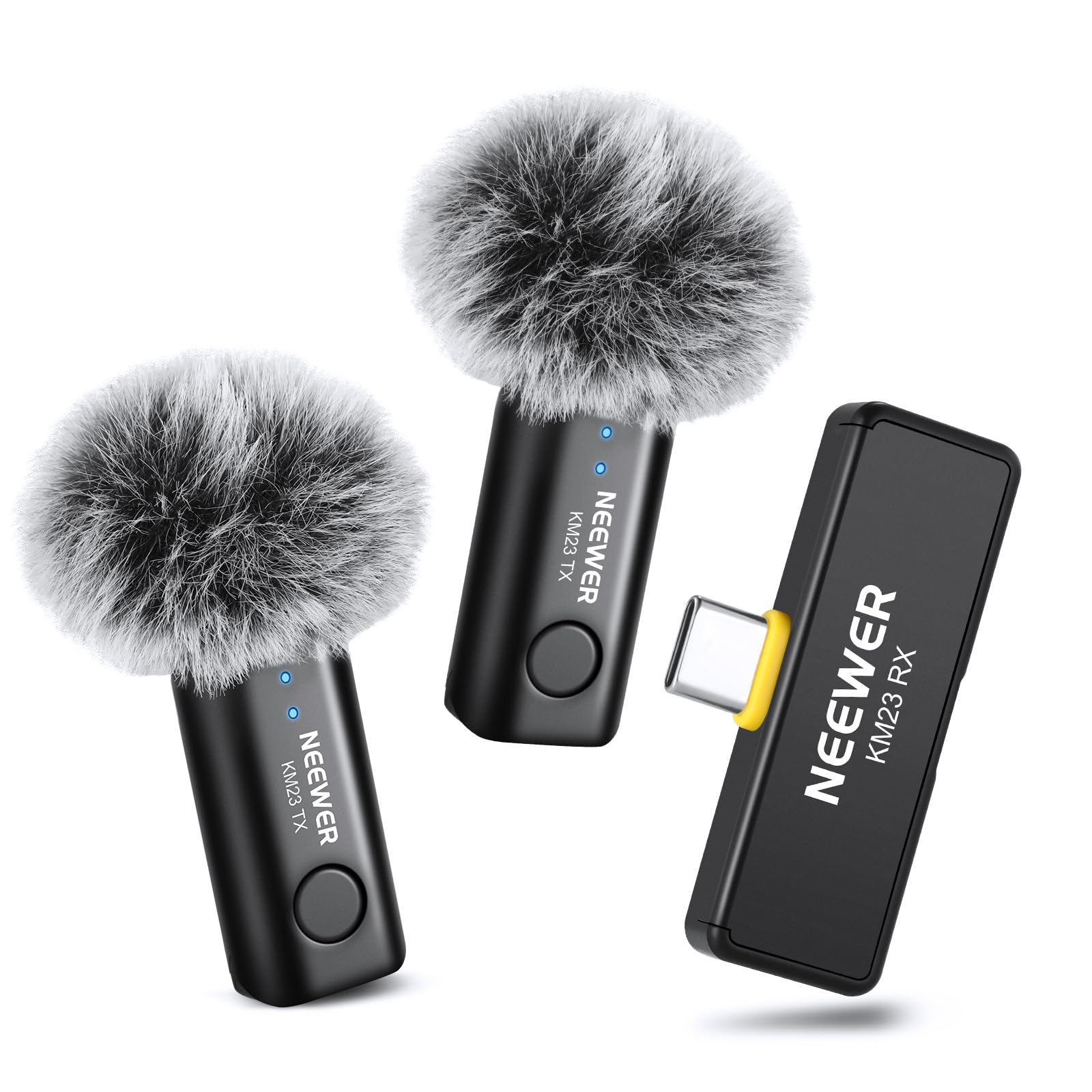 Neewer Wireless Microphone Tie Kit for USB C, Omnidirectional Condenser Micros compatible with iPhone 15, Android Phone Samsung, Mini Microphone Anti-noise for Vlogging, KM23