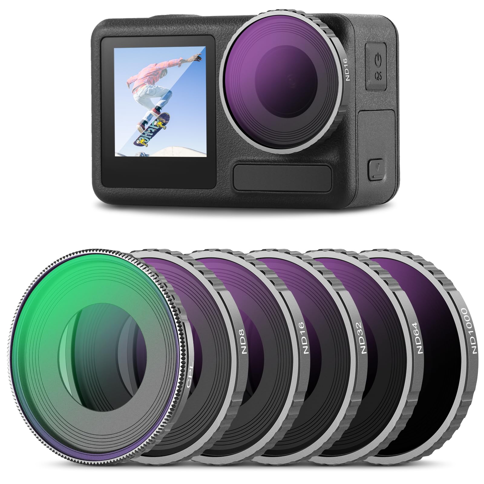 Kit de filtros Neewer de 6 piezas para DJI Osmo Action 4/5 Pro (CPL, ND8, ND16, ND32, ND64, ND1000)