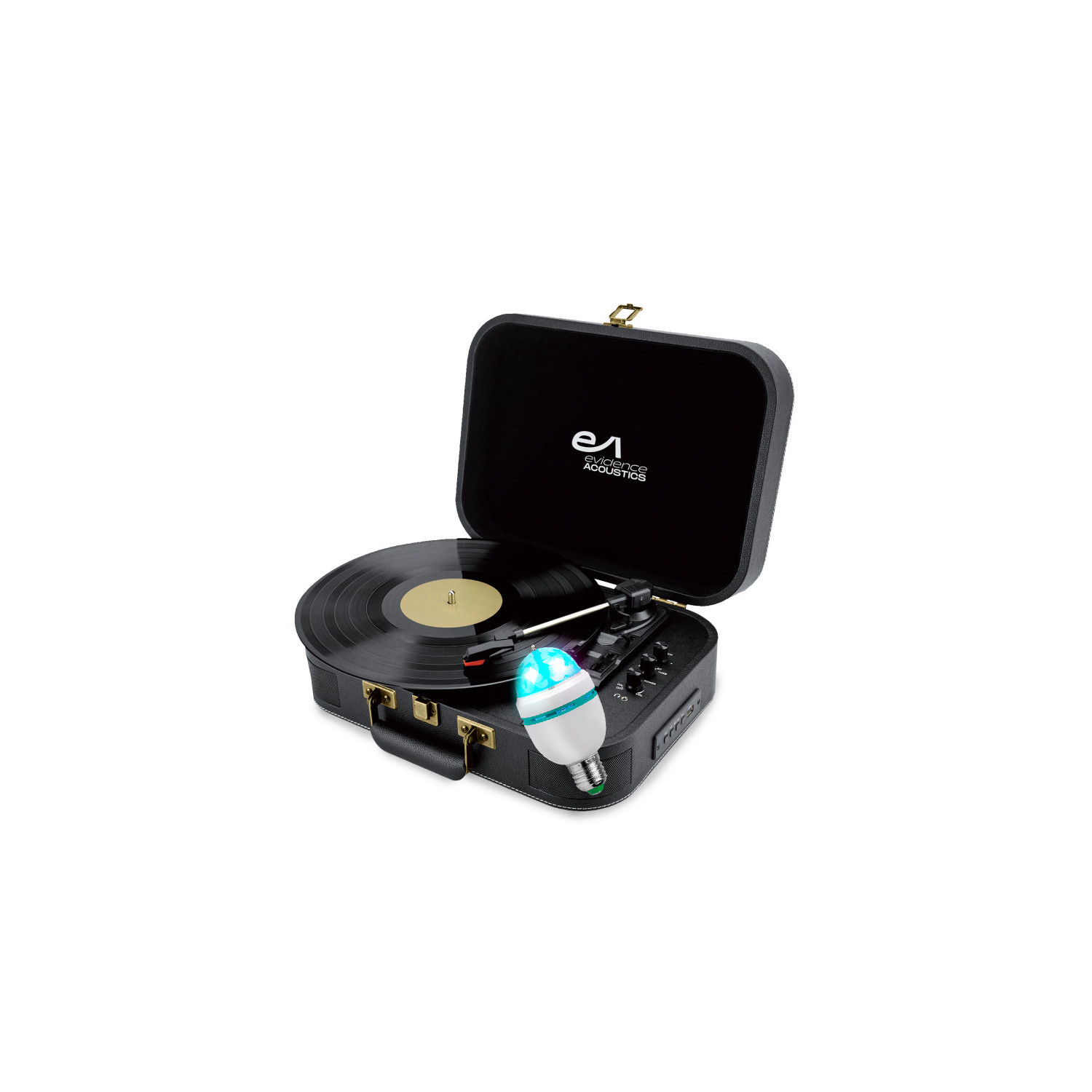 Turntable Evidence Acoustics EA-PL100-BK - Altavoces de 20W, 3 velocidades, Bluetooth, USB, Luz DIAMS
