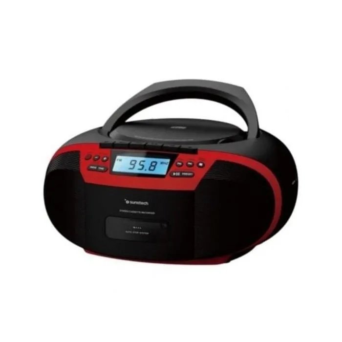 Sunstech CXUM54BTRD Portable CD Radio with Cassette, Bluetooth and USB, Red