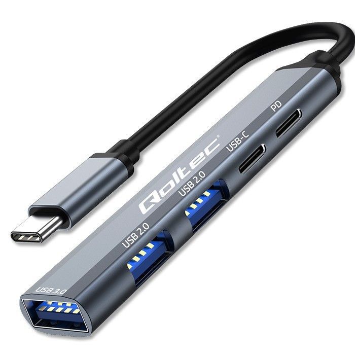 Adaptador Qoltec USB-C 5 en 1 - 2x USB 2.0, 2x USB 3.0
