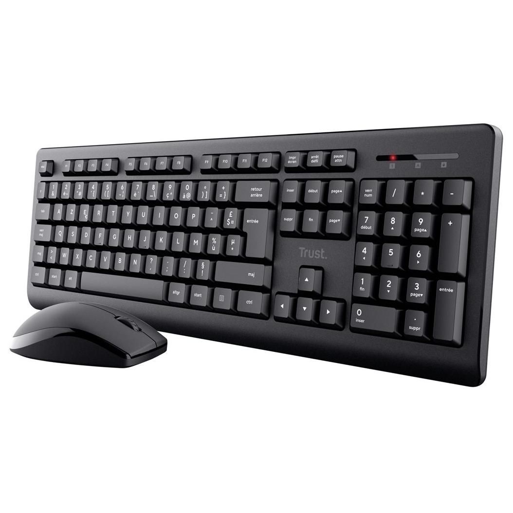 Trust Primo Pack Wireless Keyboard and Mouse AZERTY French, Flat Keys, Spill-Resistant with Numeric Pad