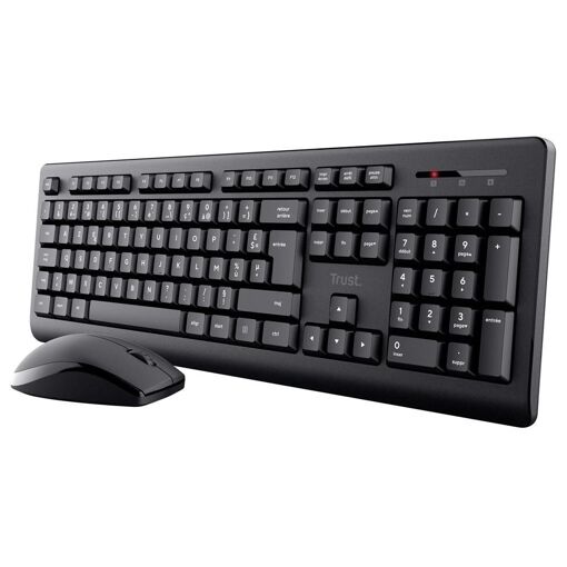 Clavier et Souris sans Fil Trust Primo Pack AZERTY Français, Touches Plates, Résistant aux Éclaboussures avec Pavé Numérique